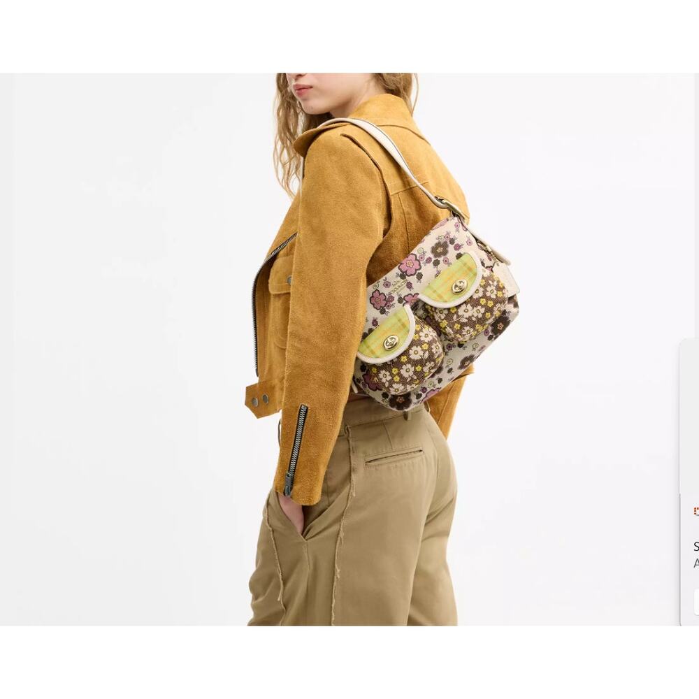 Coach Cargo Shoulder Bag With Floral Print CDW55 Chalk/Daisy - Picture 11 of 15